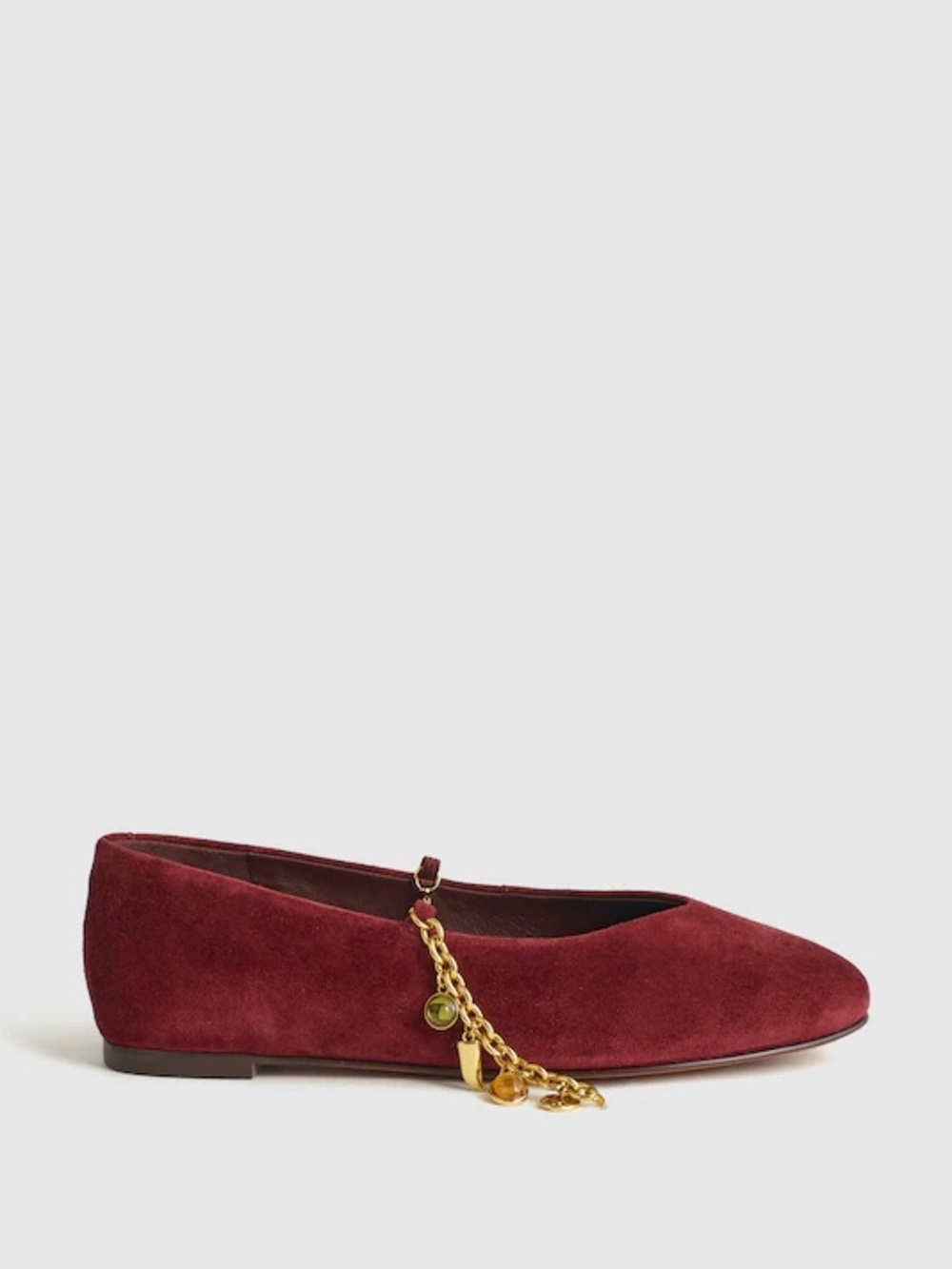 Madewell NWT The Remy Mary Jane Flat Chain Charm Strap in Suede Sangria Size 8 - Picture 4 of 9